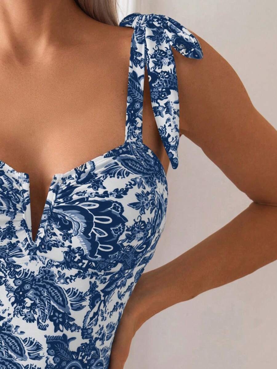 Maiô Estampado com Alças de Amarrar e Bojo em V