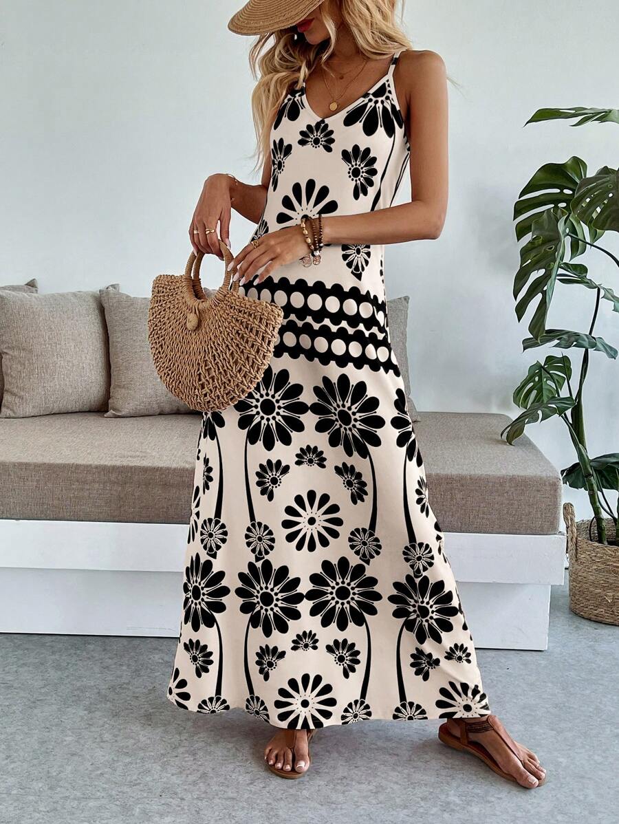 Vestido Longo Boho de Alças Finas com Bainha Assimétrica - La Lecce