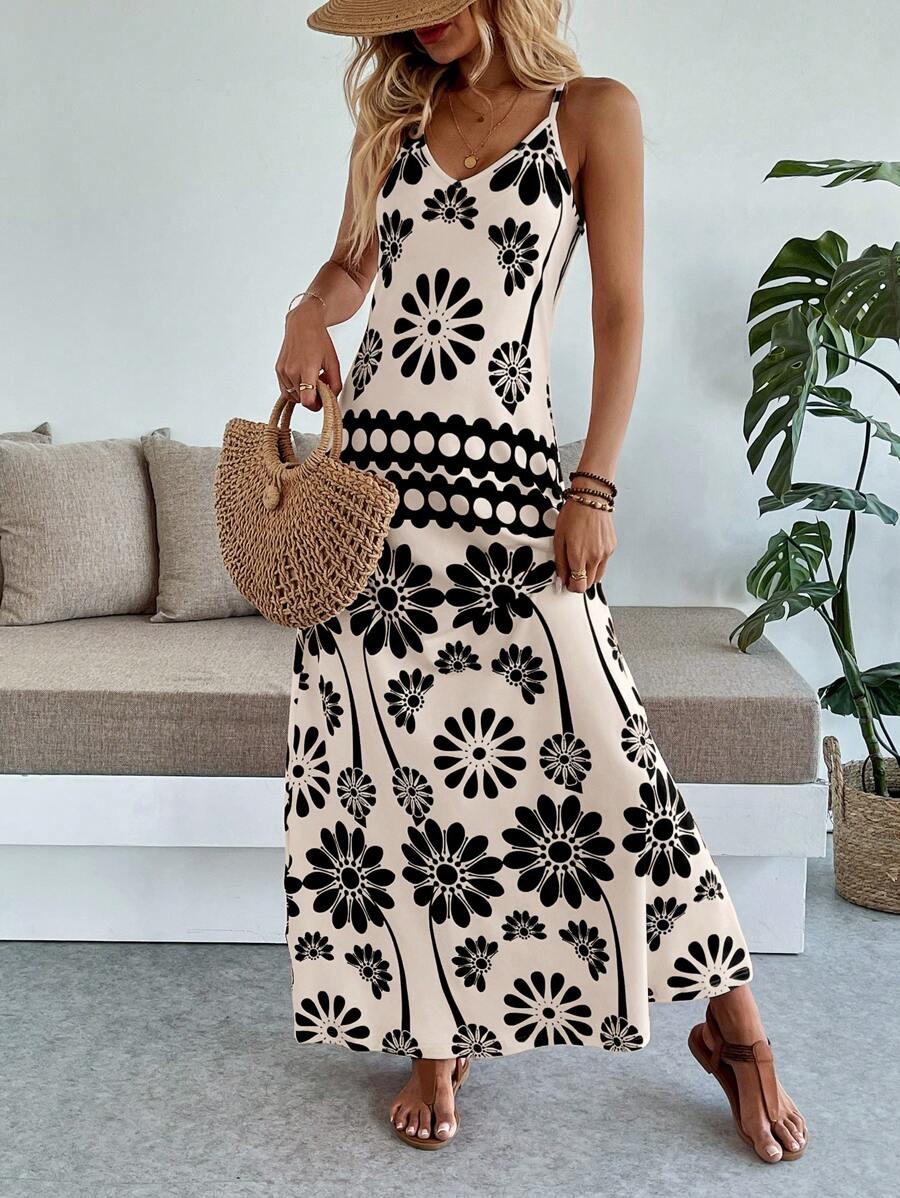 Vestido Longo Boho de Alças Finas com Bainha Assimétrica - La Lecce
