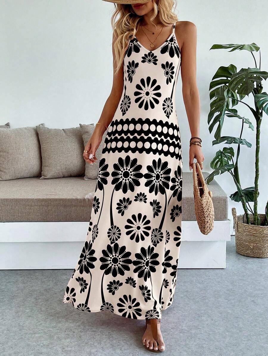 Vestido Longo Boho de Alças Finas com Bainha Assimétrica - La Lecce