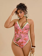 Maiô Plus Size Tropical Tie Back