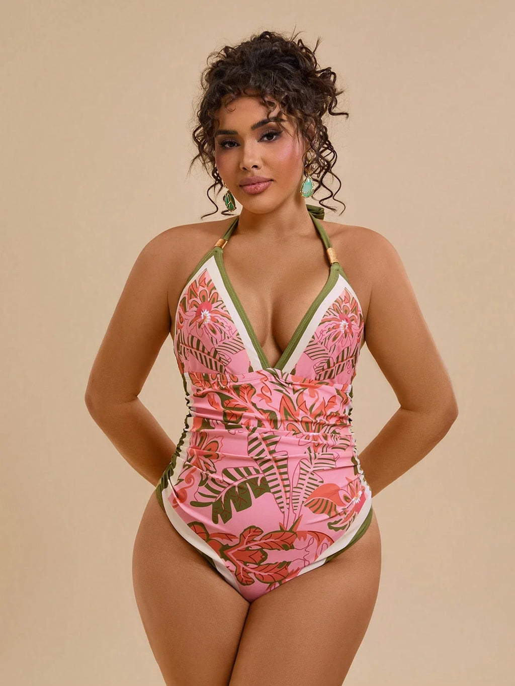 Maiô Plus Size Tropical Tie Back