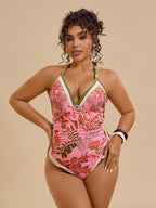 Maiô Plus Size Tropical Tie Back