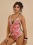 Maiô Plus Size Tropical Tie Back