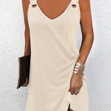 Vestido Midi Túnica com Decote V e Detalhe em Argola