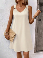 Vestido Midi Túnica com Decote V e Detalhe em Argola - La Lecce