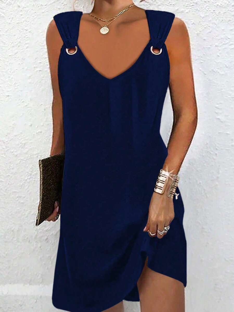 Vestido Midi Túnica com Decote V e Detalhe em Argola - La Lecce