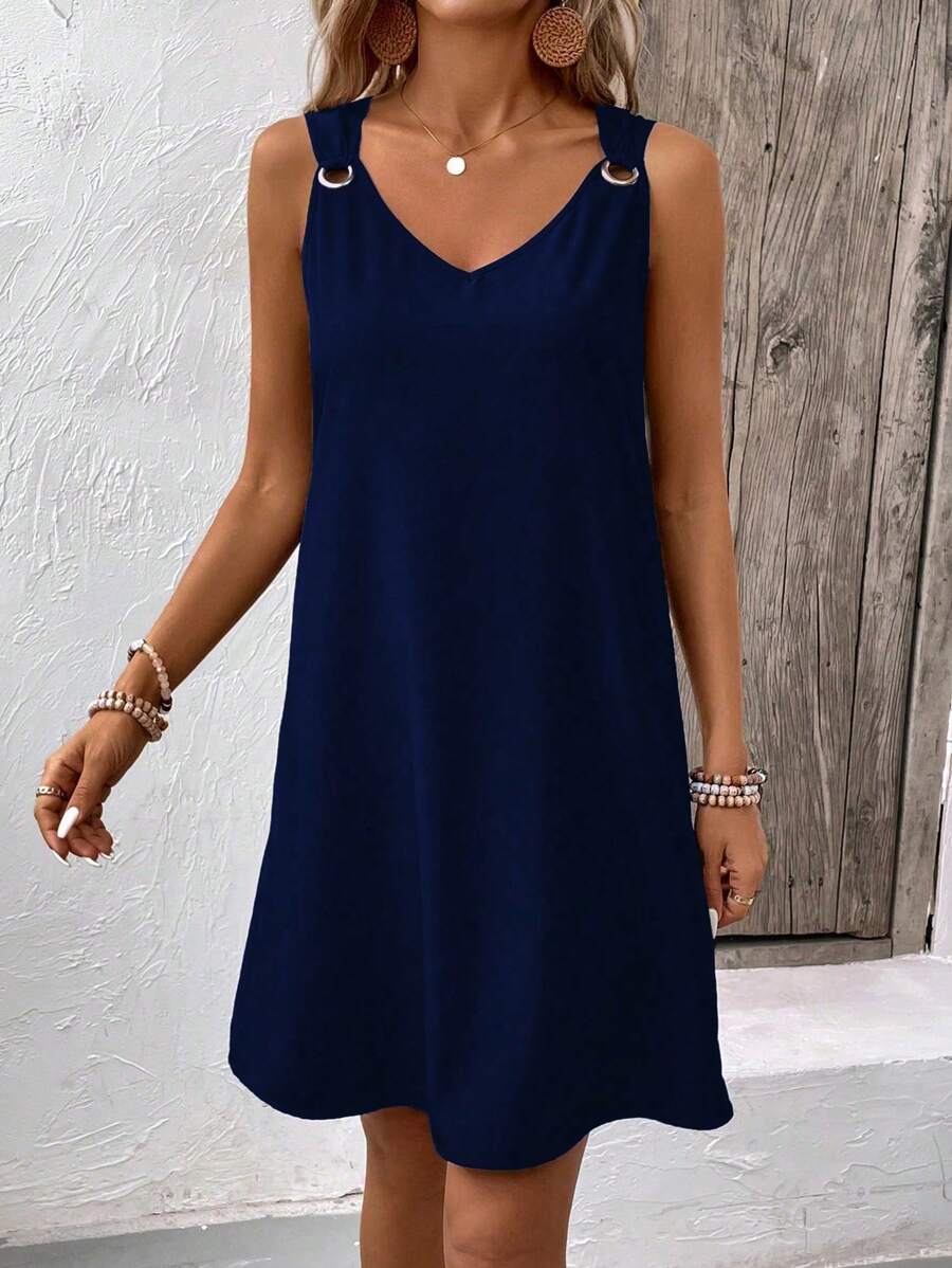 Vestido Midi Túnica com Decote V e Detalhe em Argola - La Lecce