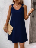 Vestido Midi Túnica com Decote V e Detalhe em Argola - La Lecce