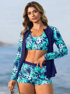 Conjunto de Biquíni 3 Peças Tropical com Zíper