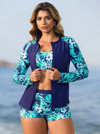 Conjunto de Biquíni 3 Peças Tropical com Zíper