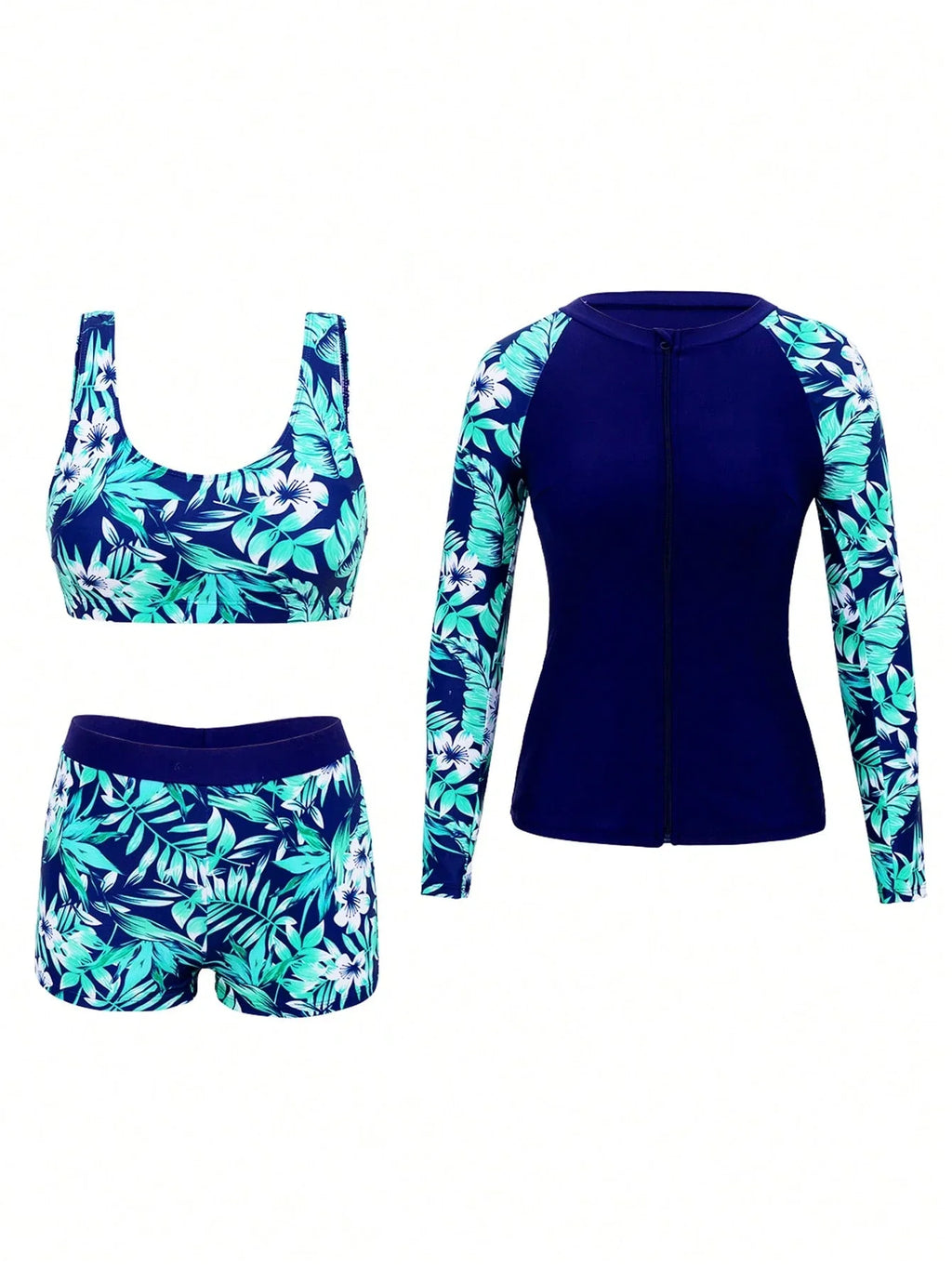 Conjunto de Biquíni 3 Peças Tropical com Zíper