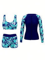 Conjunto de Biquíni 3 Peças Tropical com Zíper