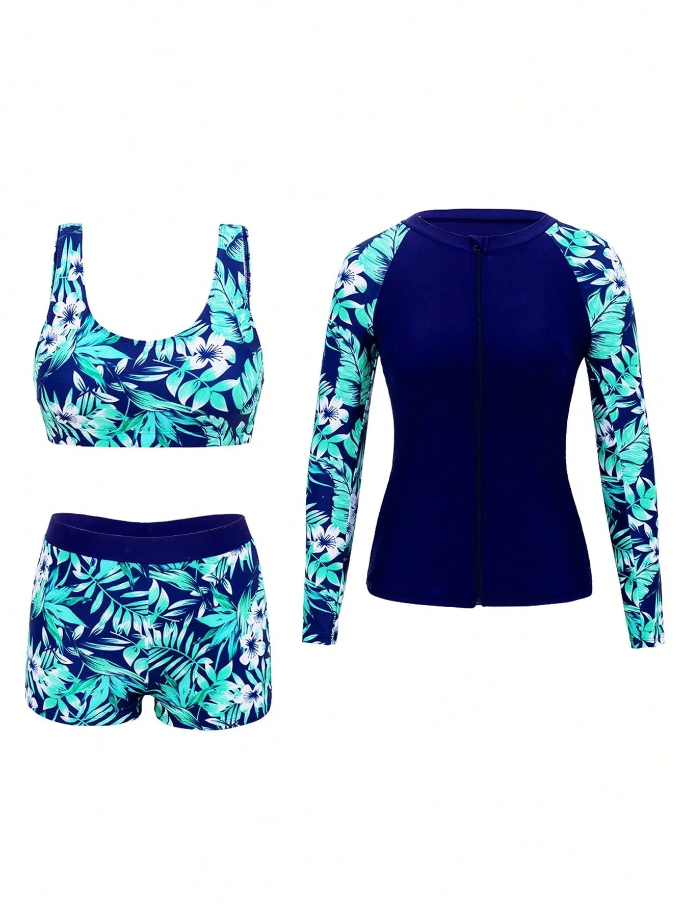 Conjunto de Biquíni 3 Peças Tropical com Zíper
