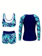 Conjunto de Biquíni 3 Peças Tropical com Zíper