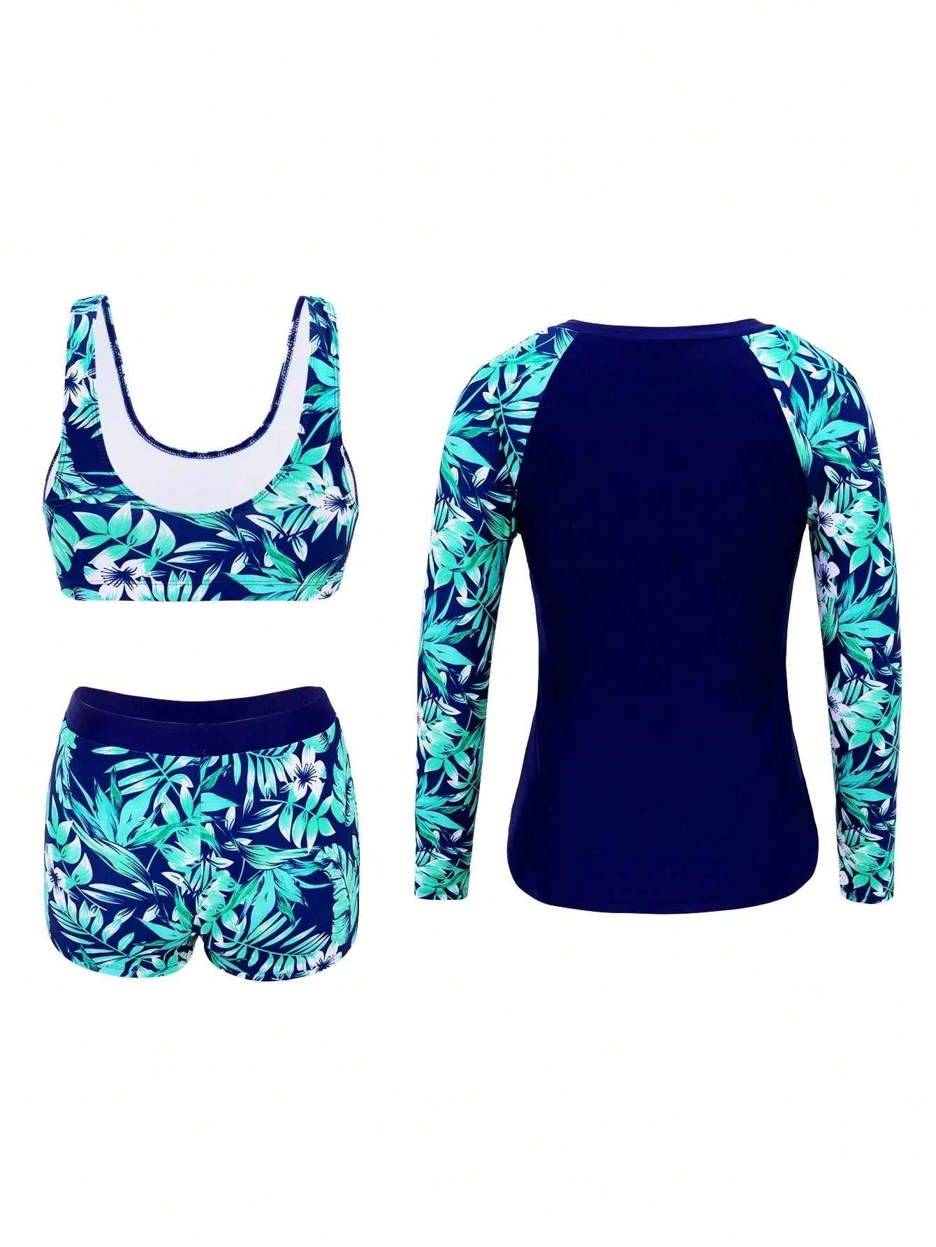 Conjunto de Biquíni 3 Peças Tropical com Zíper