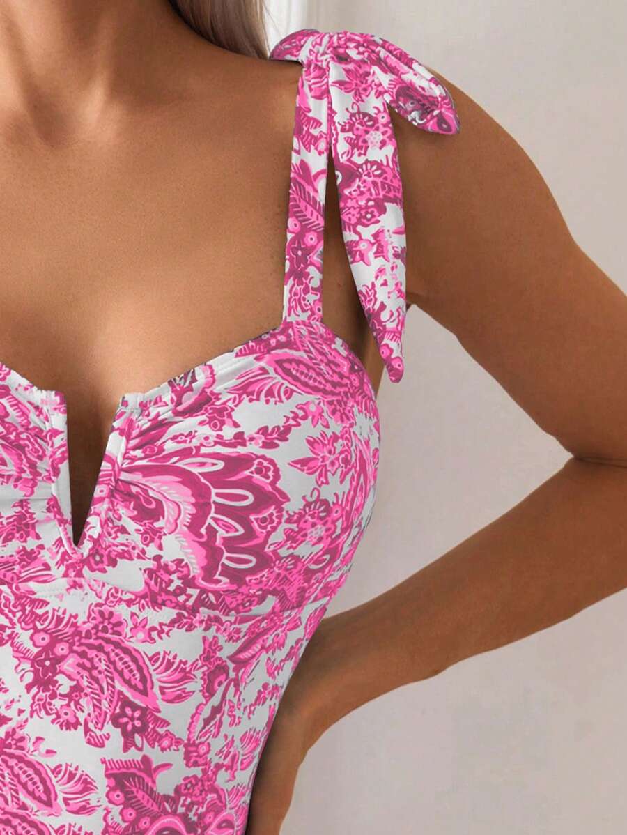 Maiô Estampado com Alças de Amarrar e Bojo em V