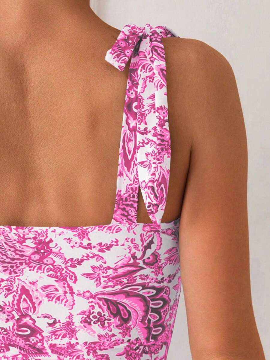 Maiô Estampado com Alças de Amarrar e Bojo em V