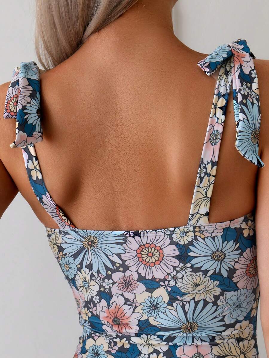 Maiô Estampado com Alças de Amarrar e Bojo em V