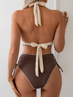 Conjunto de Biquíni Texturizado com Decote Halter e Amarração Lateral