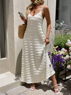 Vestido Longo de Malha com Cintura Contrastada e Costas Abertas - La Lecce
