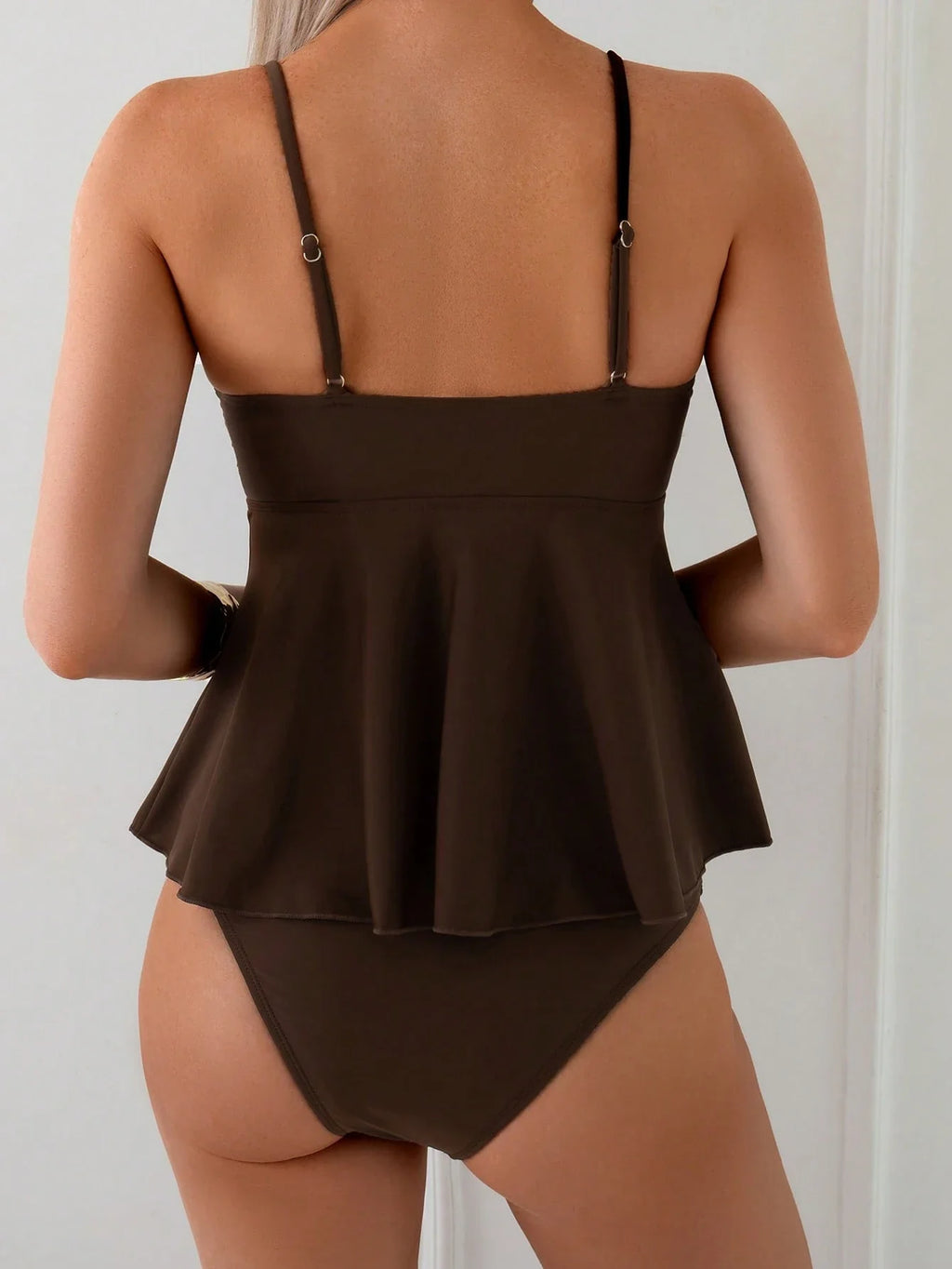 Tankini Enrugado com Babado e Alças Finas