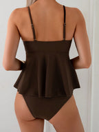 Tankini Enrugado com Babado e Alças Finas