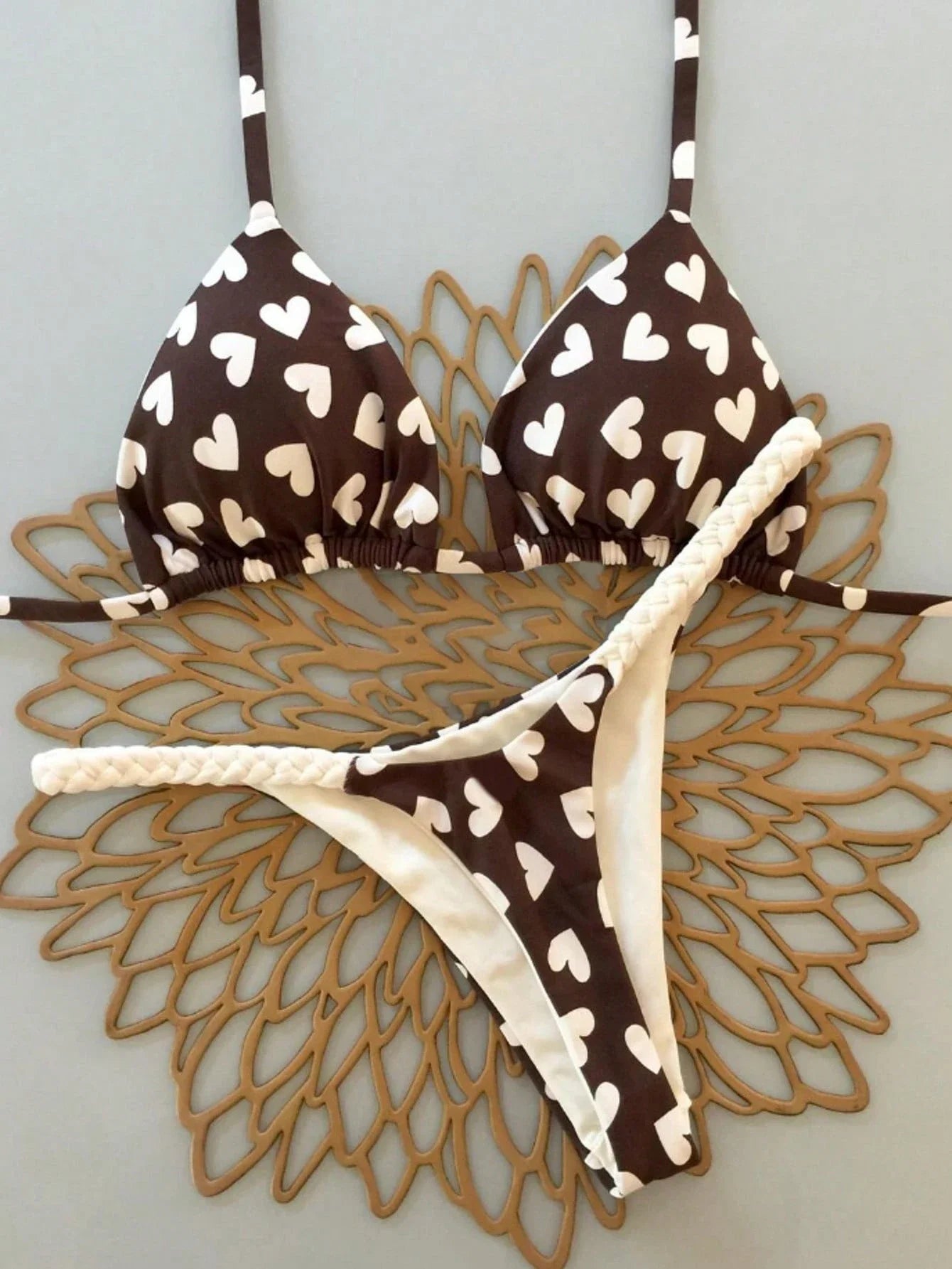 Biquíni Corações e Animal Print com Tie Back