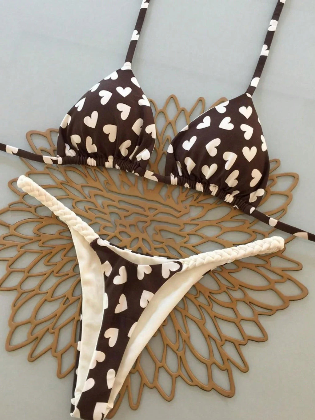 Biquíni Corações e Animal Print com Tie Back