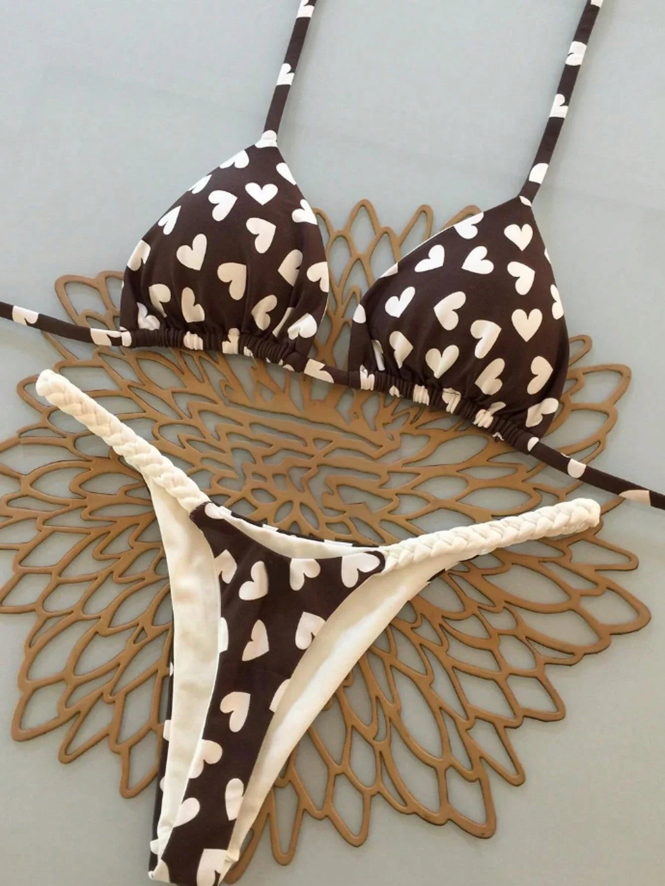Biquíni Corações e Animal Print com Tie Back