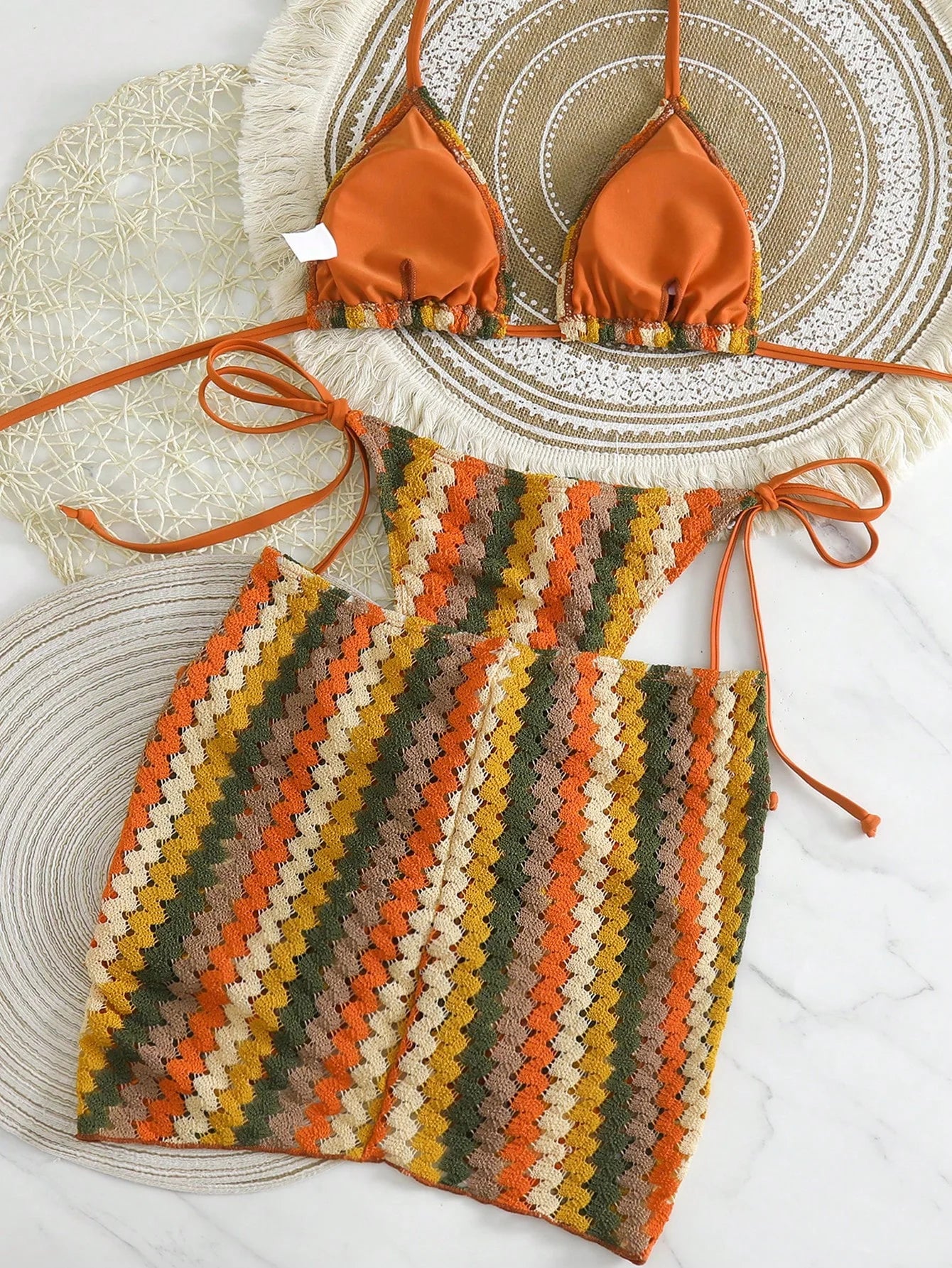 Conjunto de Biquíni Frente-Única com Tie Back 3 Peças