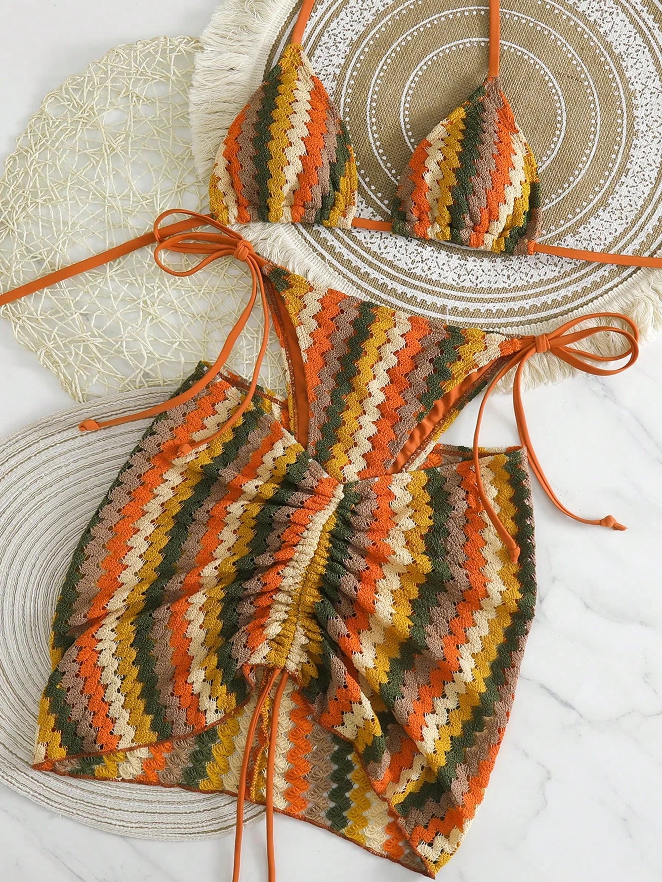 Conjunto de Biquíni Frente-Única com Tie Back 3 Peças