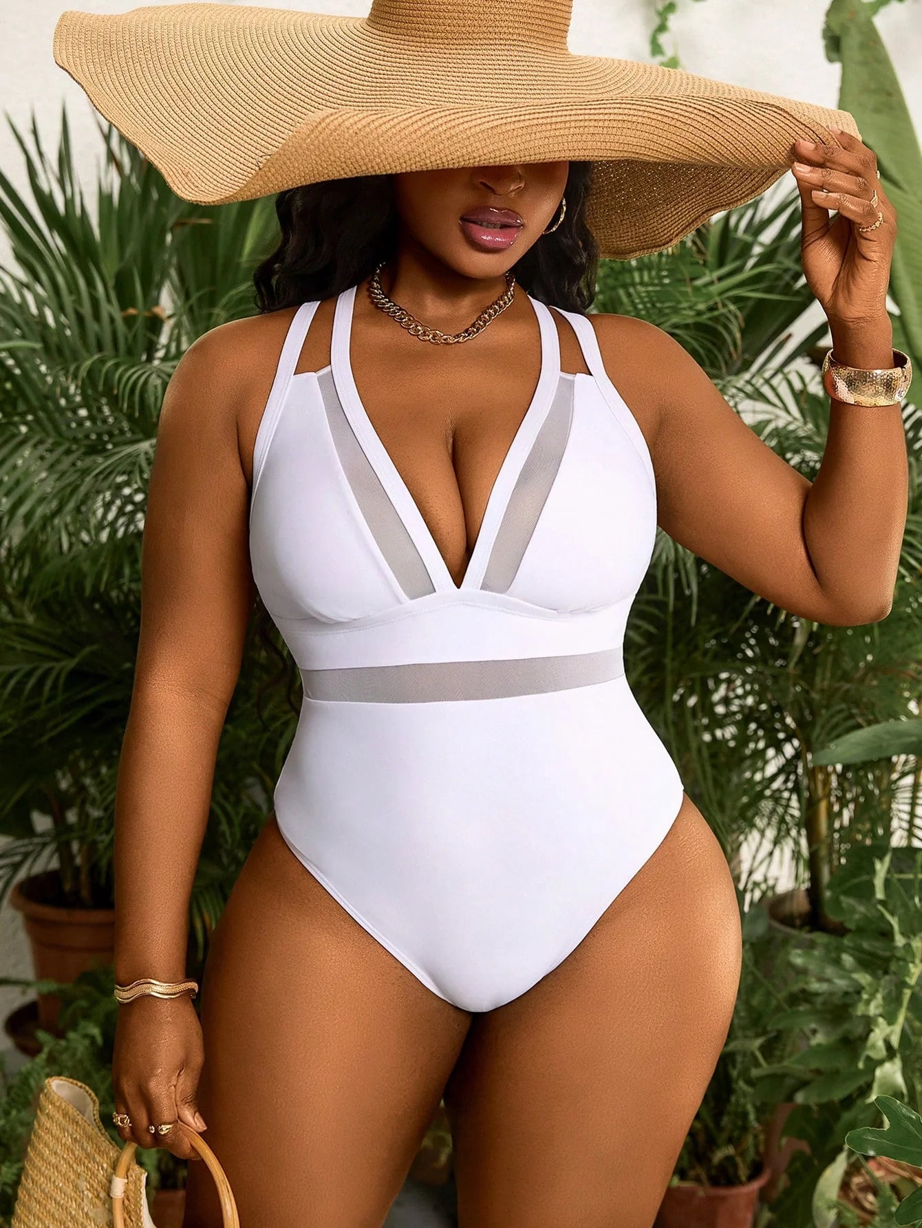 Maiô Plus Size Malha Contraste