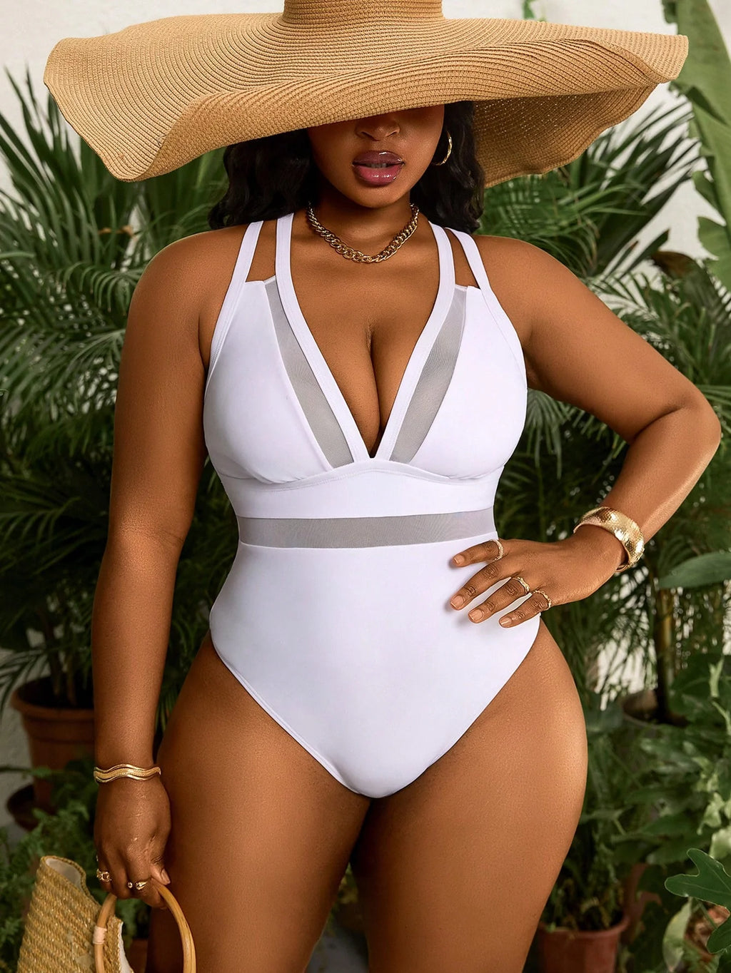 Maiô Plus Size Malha Contraste