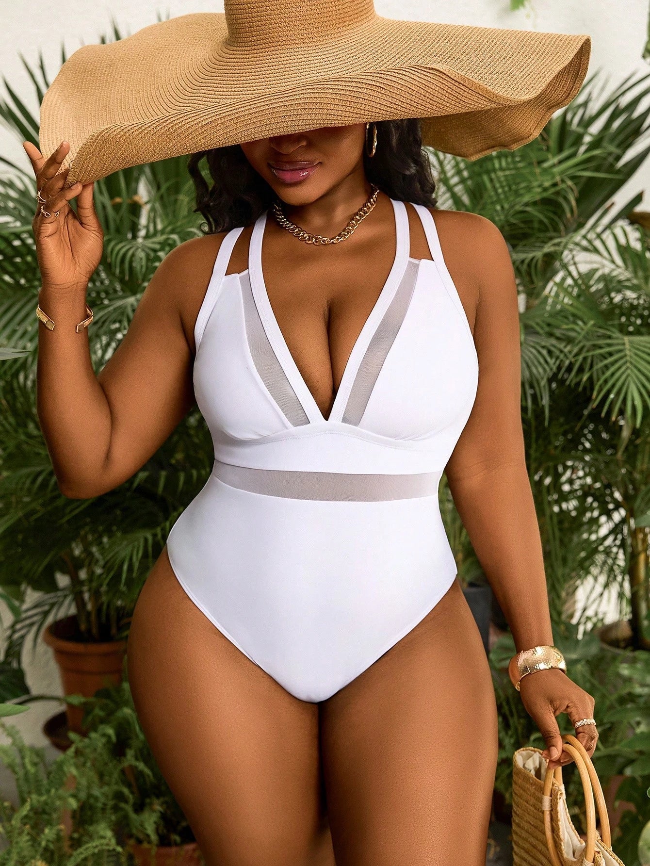 Maiô Plus Size Malha Contraste