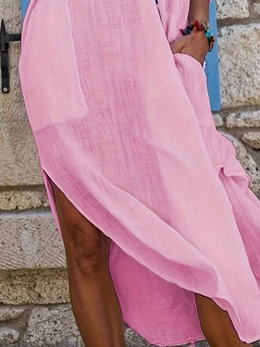 Saída de Praia Camisa Longa com Bolsos e Botões