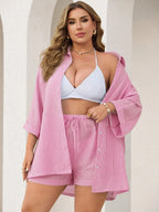 Conjunto Plus Size Listrado com Botões