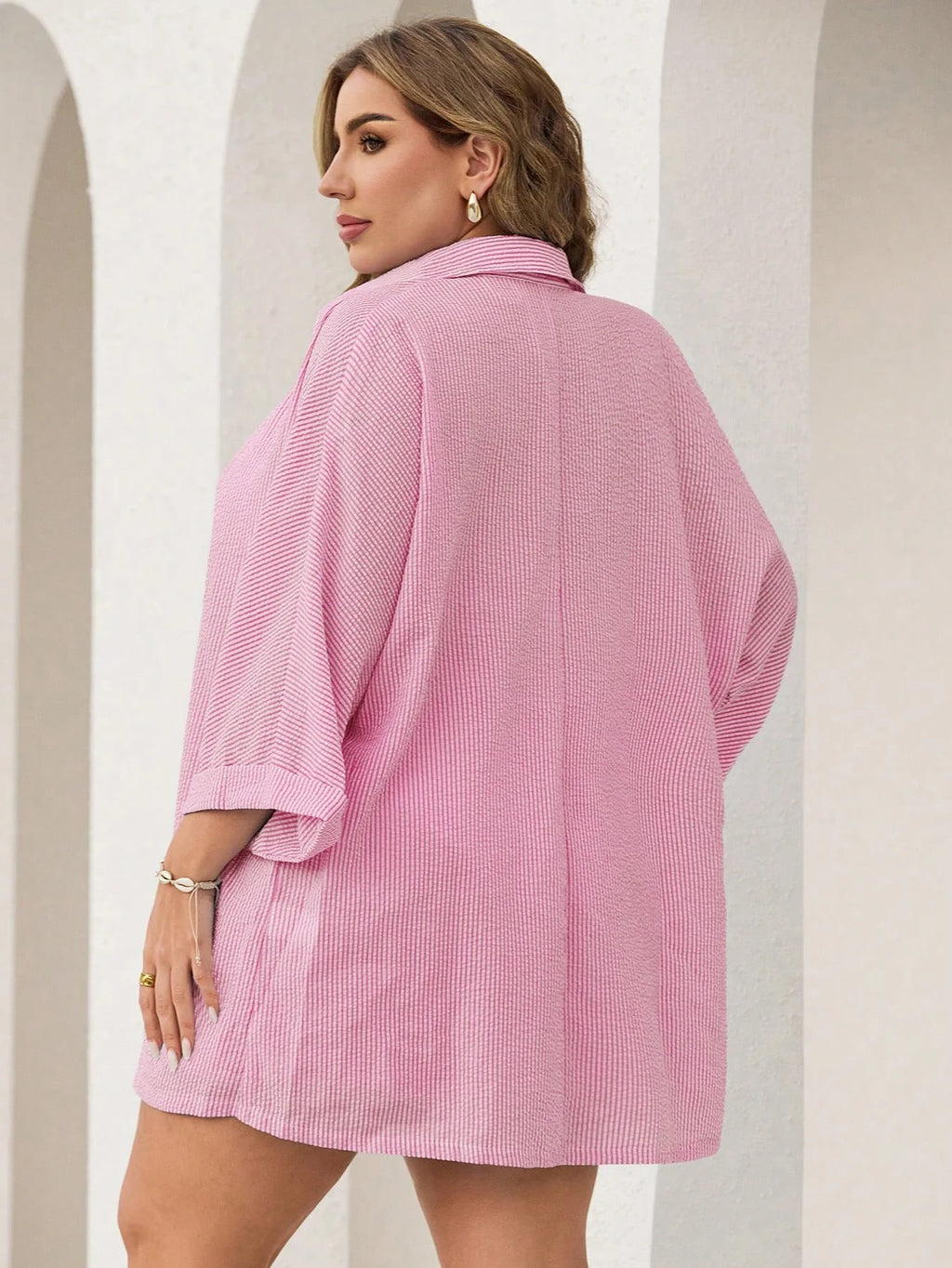Conjunto Plus Size Listrado com Botões