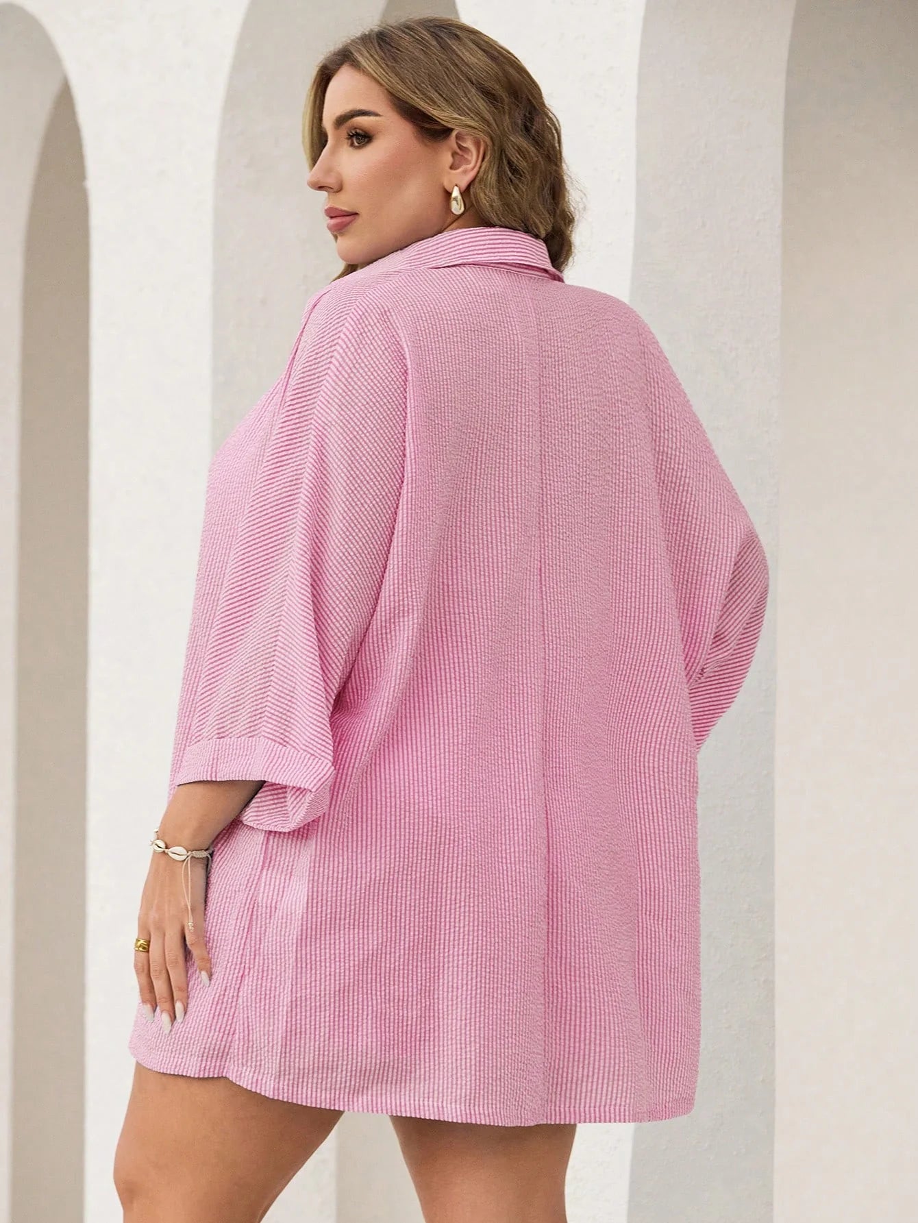Conjunto Plus Size Listrado com Botões