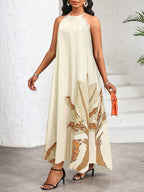 Vestido Maxi Frente Única com Laço e Bainha Assimétrica