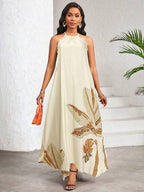 Vestido Maxi Frente Única com Laço e Bainha Assimétrica