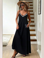 Vestido Longo de Malha com Cintura Contrastada e Costas Abertas - La Lecce