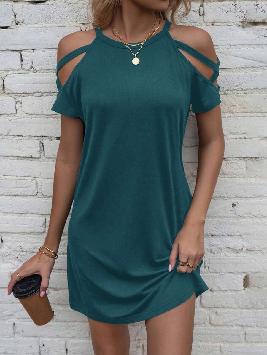 Vestido Curto Ombro a Ombro com Detalhe Vazado - La Lecce
