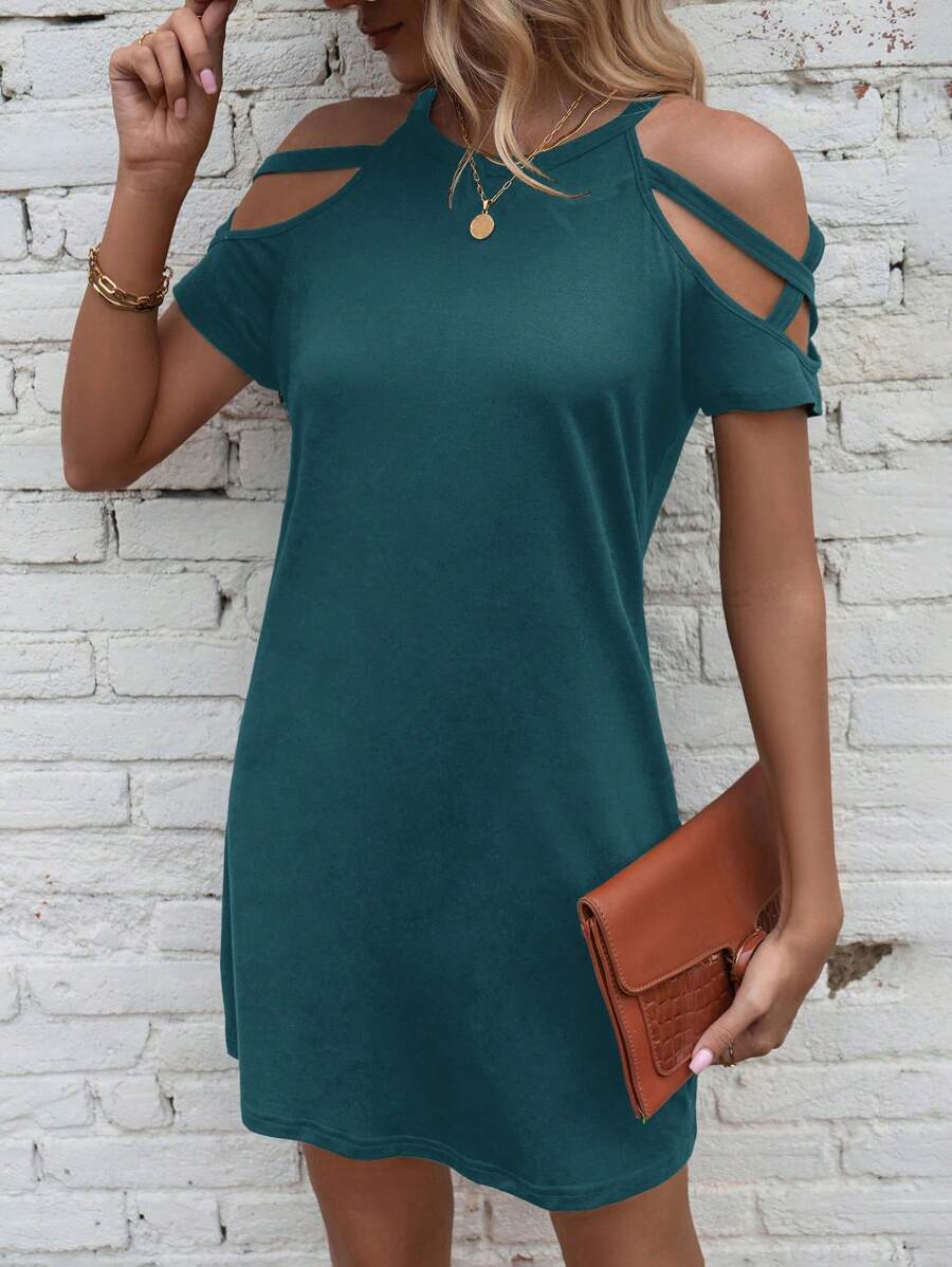 Vestido Curto Ombro a Ombro com Detalhe Vazado - La Lecce