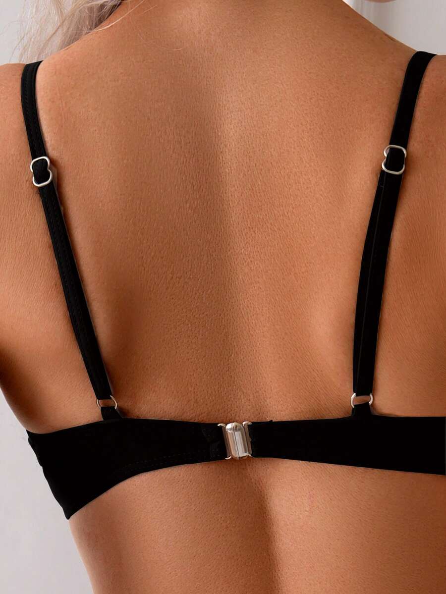 Conjunto de Biquíni Torcido com Cintura Alta Franzida