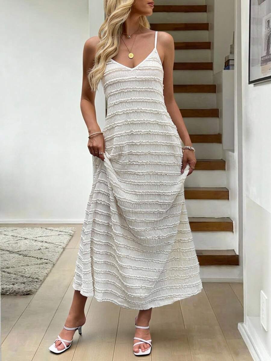 Vestido Longo de Malha com Cintura Contrastada e Costas Abertas - La Lecce