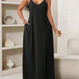 Vestido Maxi Boho de Alças com Costas Abertas e Bolsos