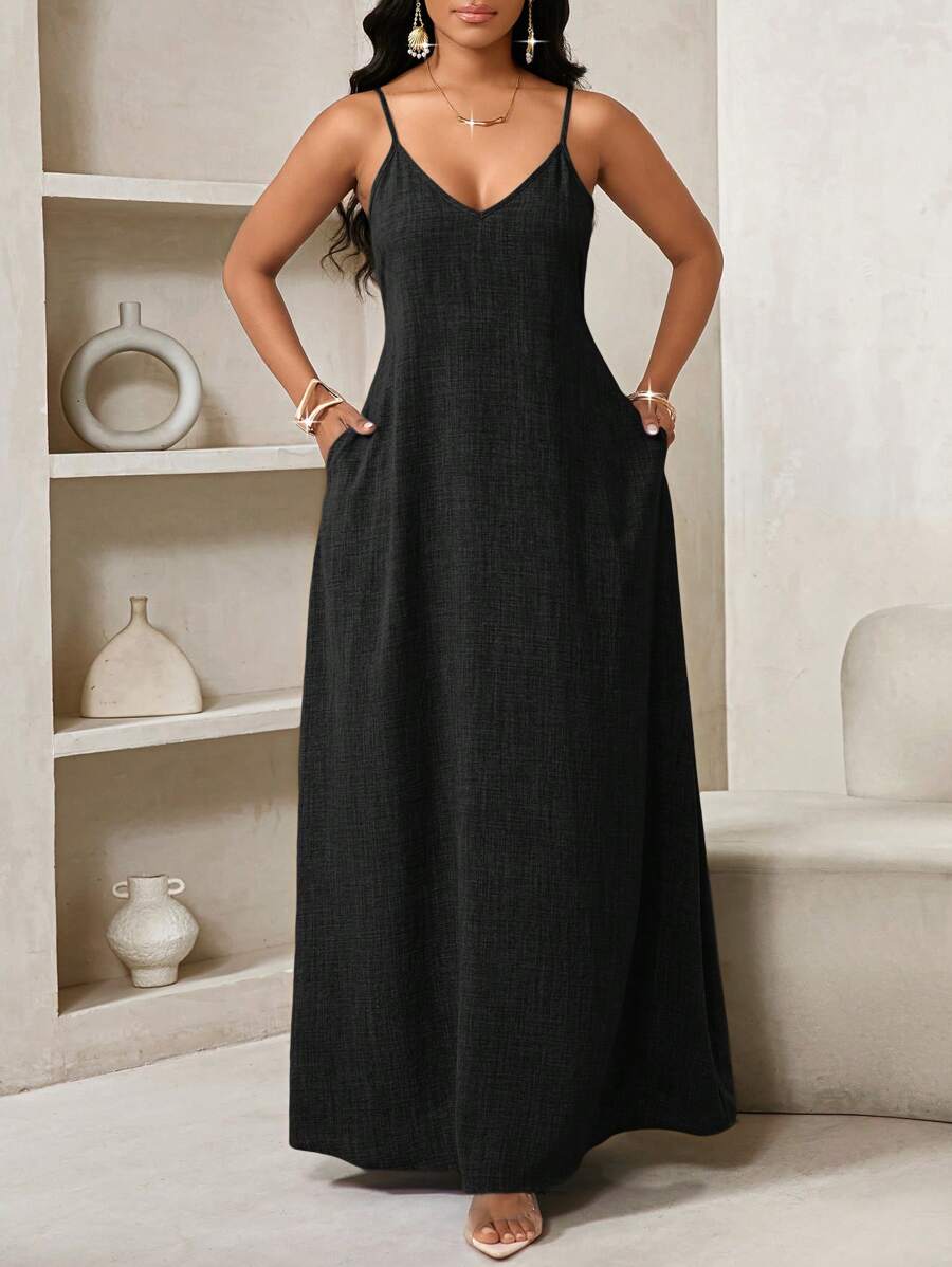 Vestido Maxi Boho de Alças com Costas Abertas e Bolsos - La Lecce