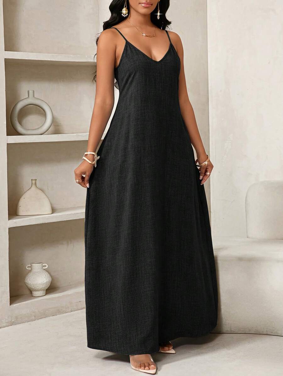 Vestido Maxi Boho de Alças com Costas Abertas e Bolsos - La Lecce