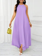 Vestido Maxi Frente Única com Laço e Bainha Assimétrica
